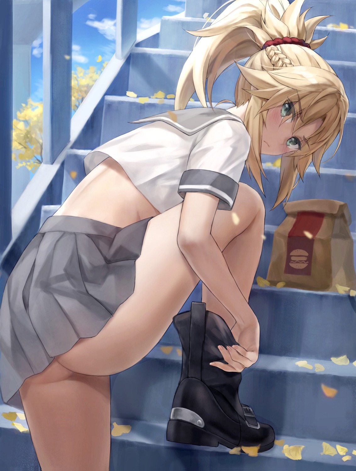 Tonee Fate Grand Order Mordred Fate Ass Nopan Seifuku Skirt Lift